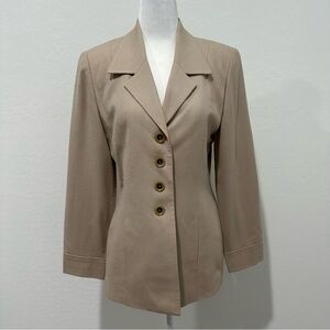 Vintage Jones New York Women's 100% Pure Wool Tan Blazer Suit - Size 6